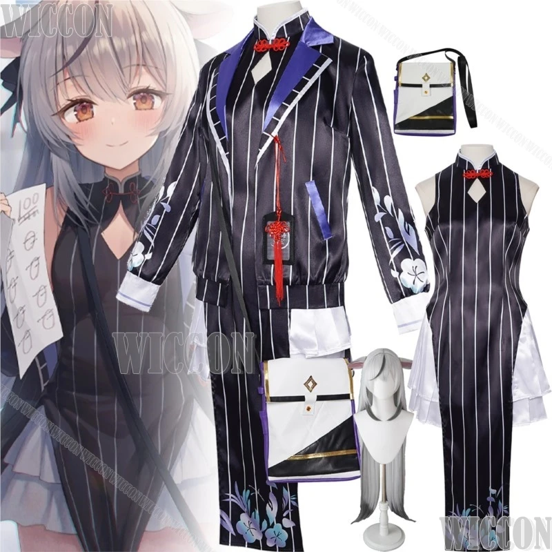 

Игра Синий Архив Sunohara Kokona Косплей Китайский Стиль Черное Пальто Cheongsam Длинный Парик Уши Головные Уборы Опора Девушка Женщина Хэллоуин