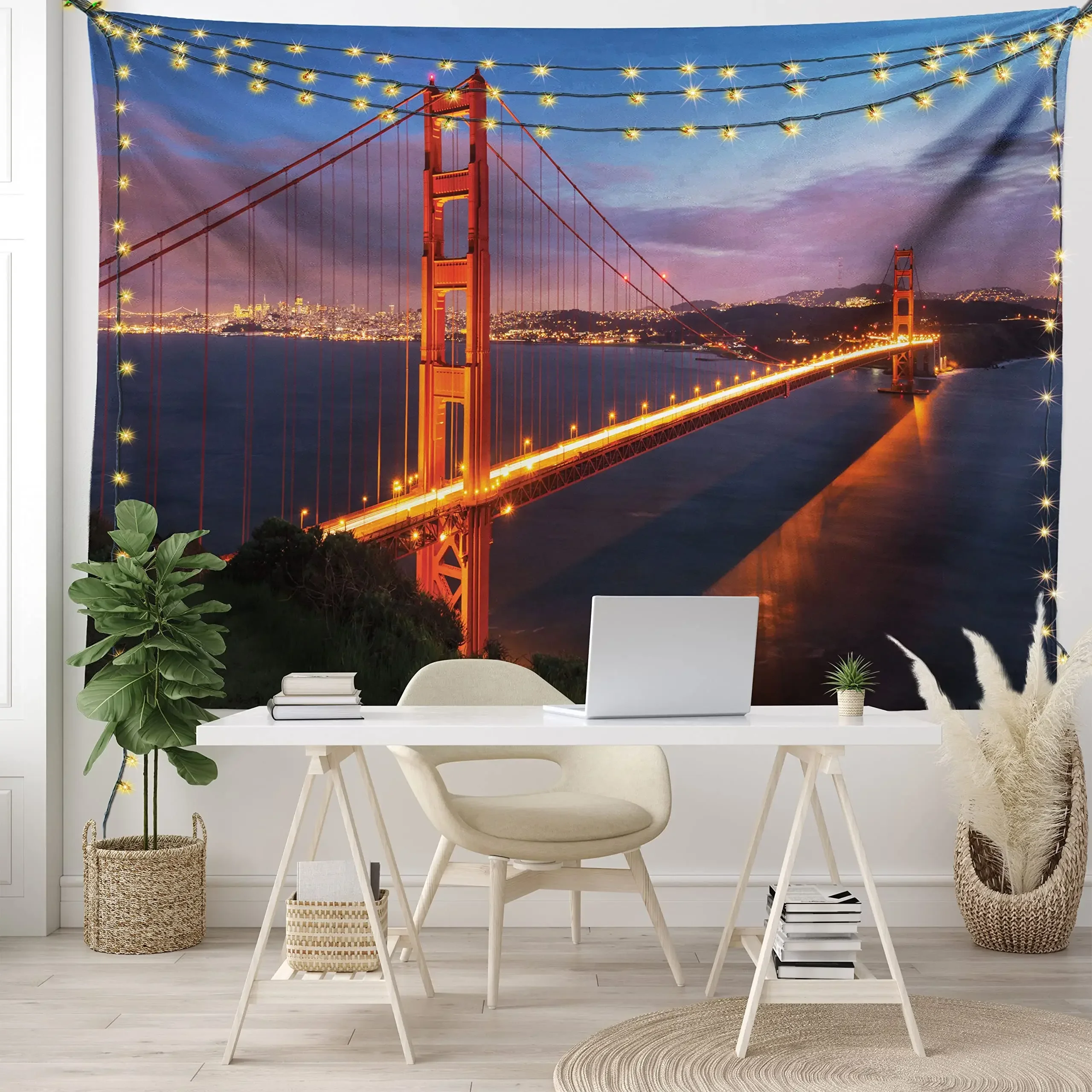 City Tapestry San Francisco Golden Gate Bridge Tapestry American Landmark Wall Decor Art Tapestry for Bedroom Living Room Home