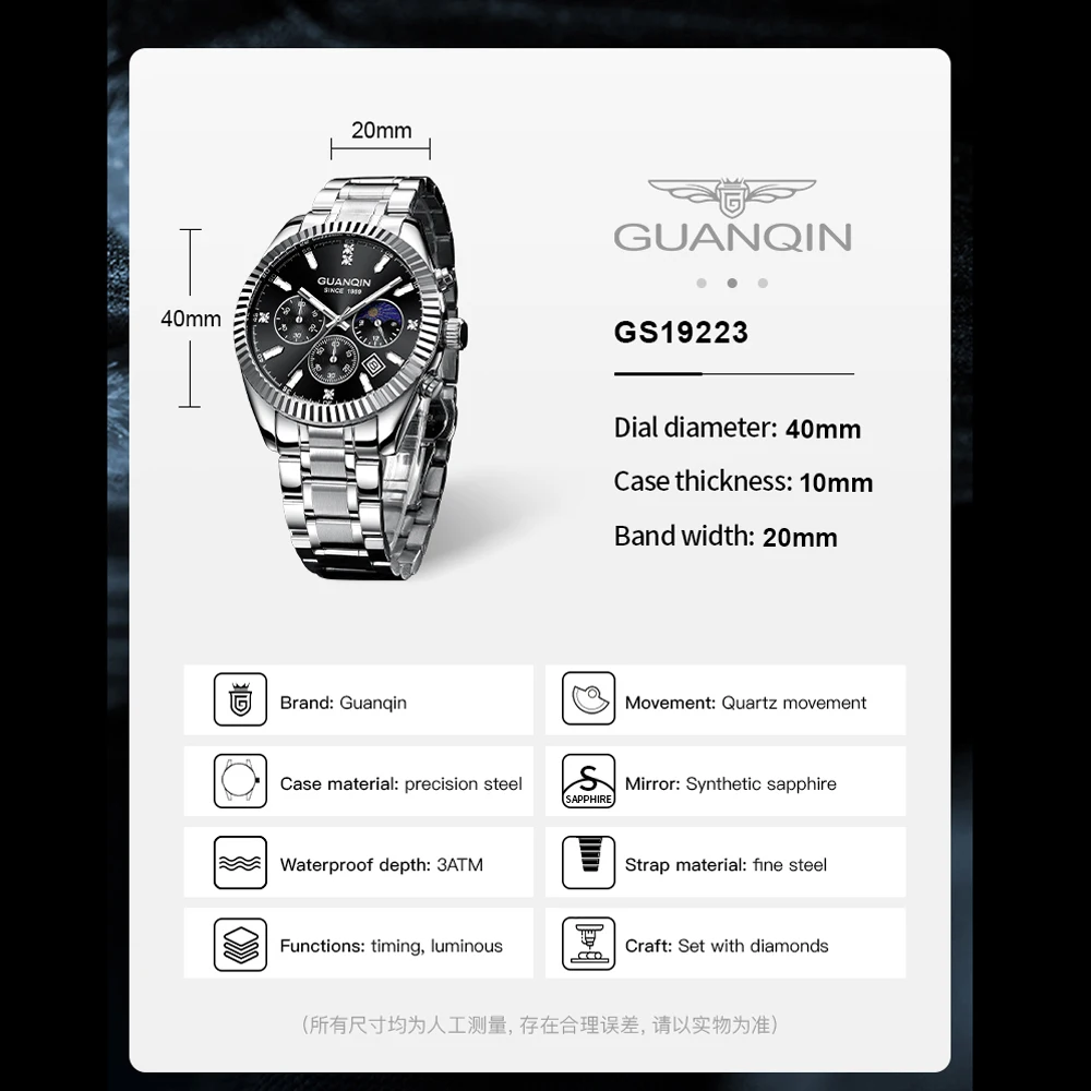 GUANQIN Mens Watches Top Brand Luxury Watch For Men Quartz Chronograph Mens Wristwatch Clock Waterproof Sports Reloj Hombre 2024