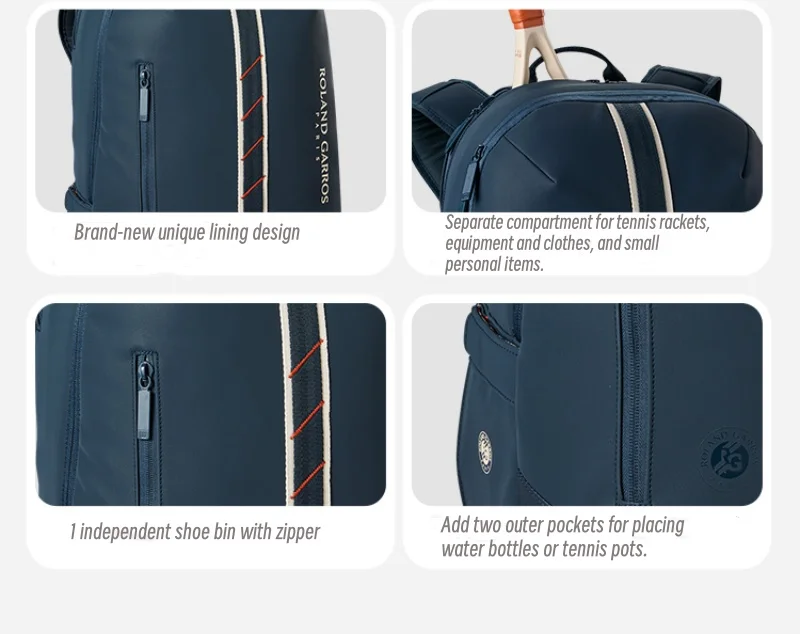 2025 Wilson Bolsa de tênis francesa aberta co-branded multifuncional mochila de tênis profissional de grande capacidade máx. para 2 raquetes