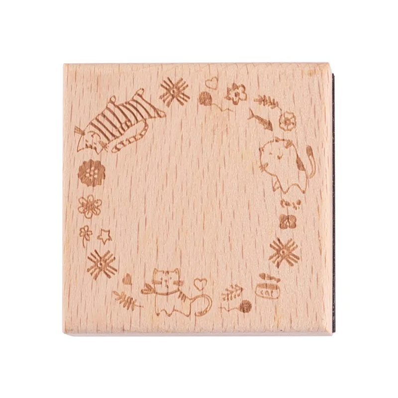 1Pc Vintage Message Frame Series Decoration Wooden Rubber Stamps for Scrapbooking Stationery Diy Craft Cute Cat Standard Seal