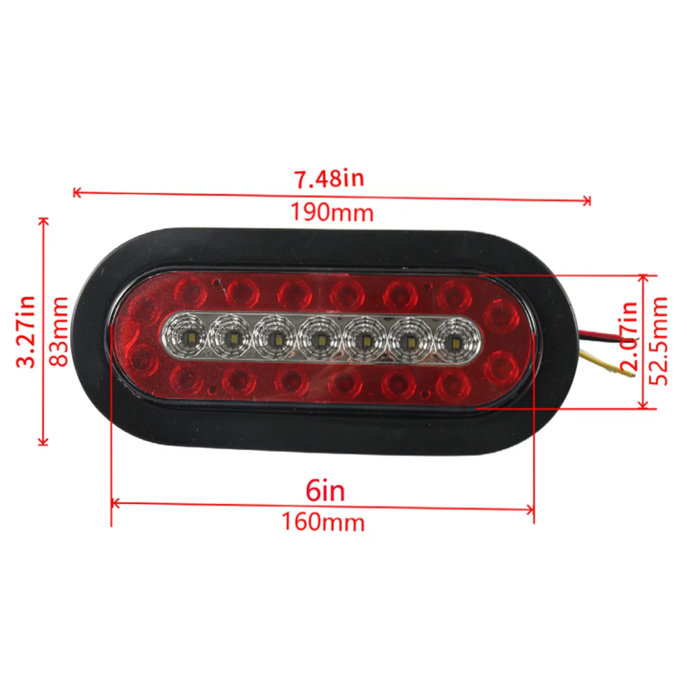 

2 Pcs 6" Inch Oval LED Trailer Tail Lights - Truck Stop Brake Running Parking Turn Signal, Sealed Flush Mount with Reflectors,