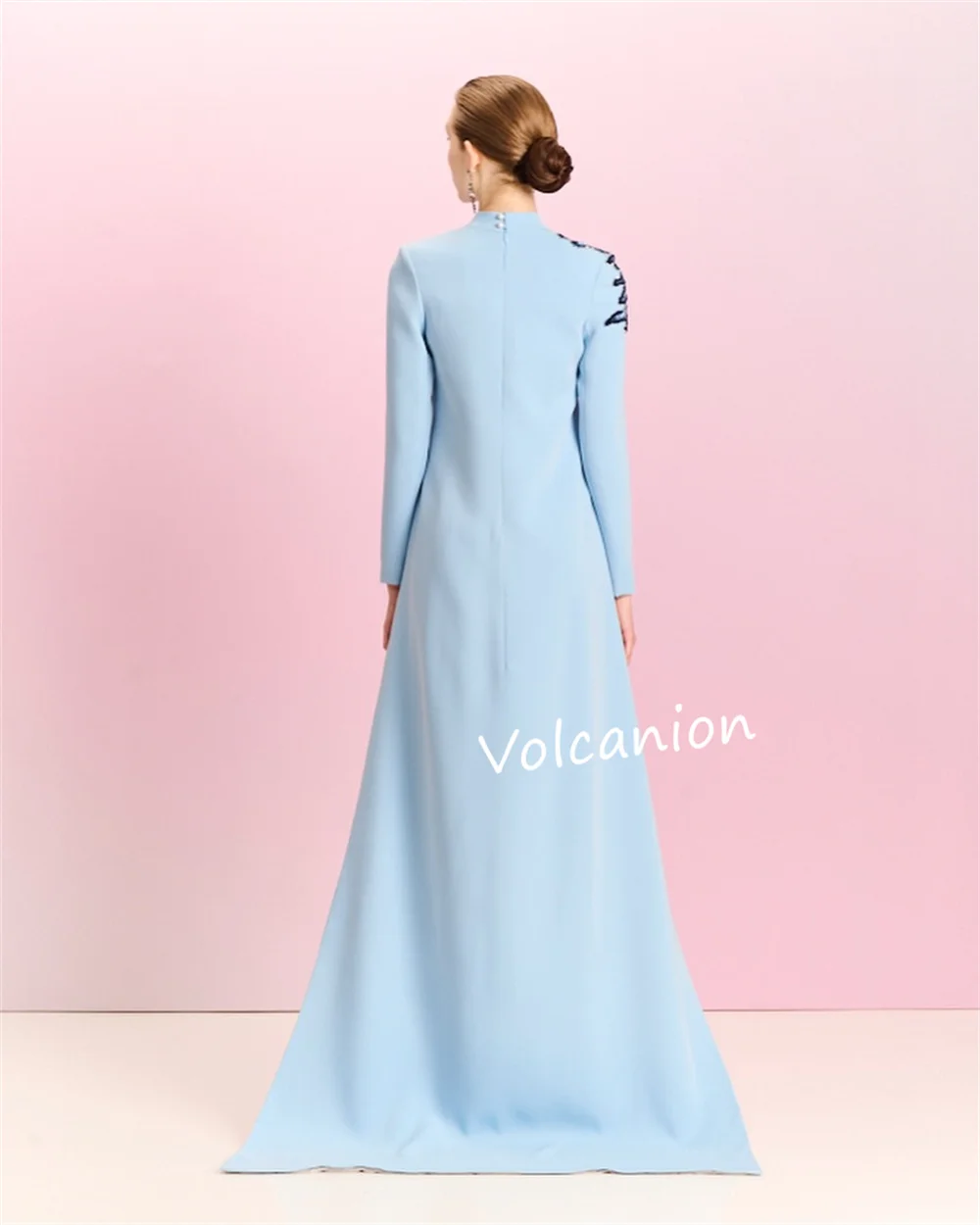 Customized Jersey Pattern Sequined Beading Straight High Collar Long Dresses Bespoke Occasion Exquisite Classic Matching