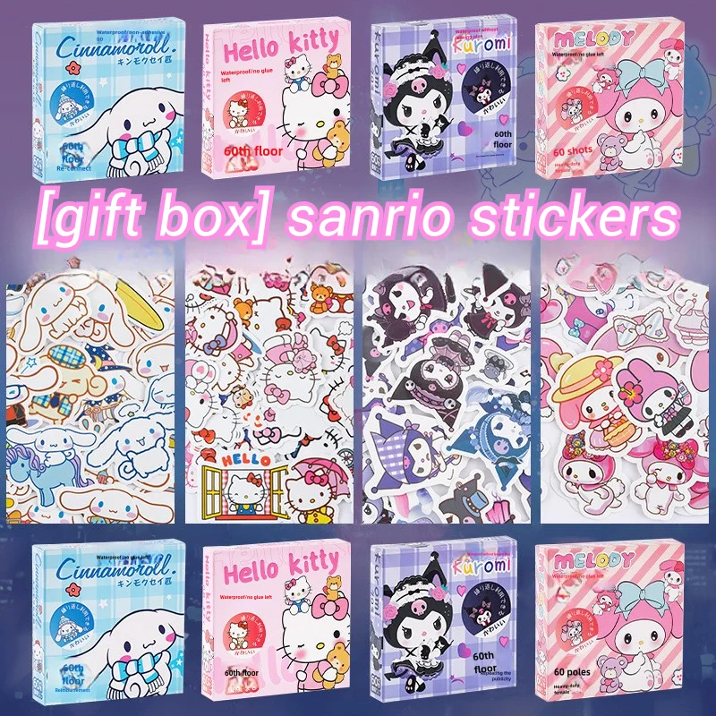 Sanrio Hellokitty Stickers Cartoon Stickers Gift Box Kuromi Mymelody Purin Hand Ledger Stickers Hand Ledger Cinnamoroll Stickers