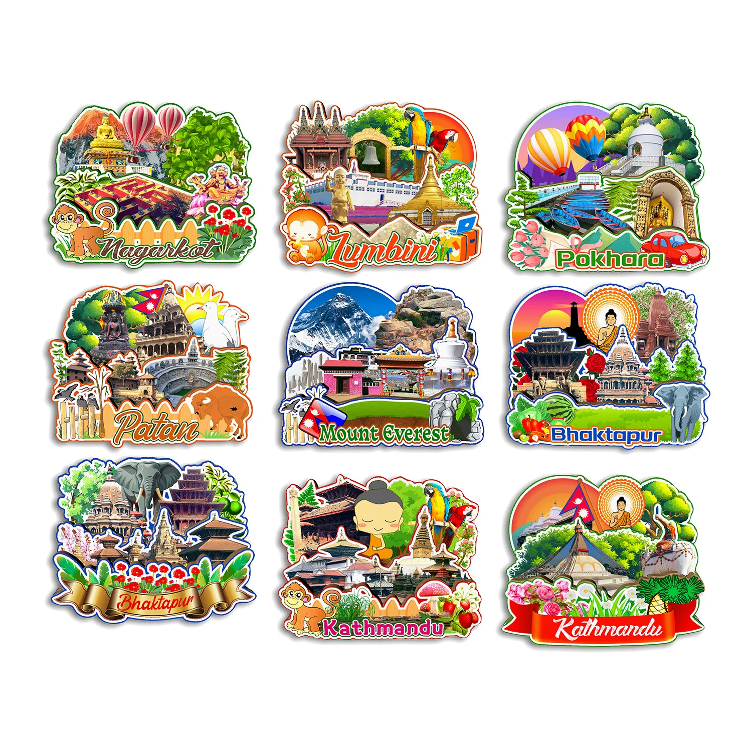 

Kathmandu Bhaktapur Patan Pokhara Lumbini Nagarkot Mount Everest Nepal Fridge Magnet Travel Souvenir Gift