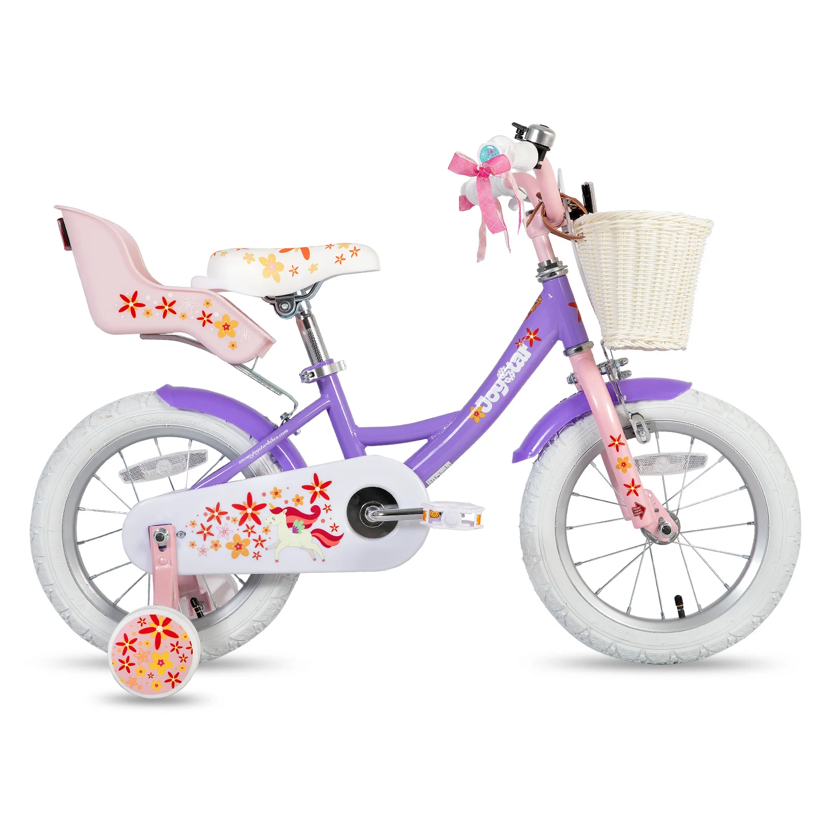 JOYSTAR Bici per bambini per ragazze dai 2 ai 9 anni, Bici per bambini da 12 14 16 18 pollici con ruote da allenamento, seggiolino per bambole, stelle filanti e cestino