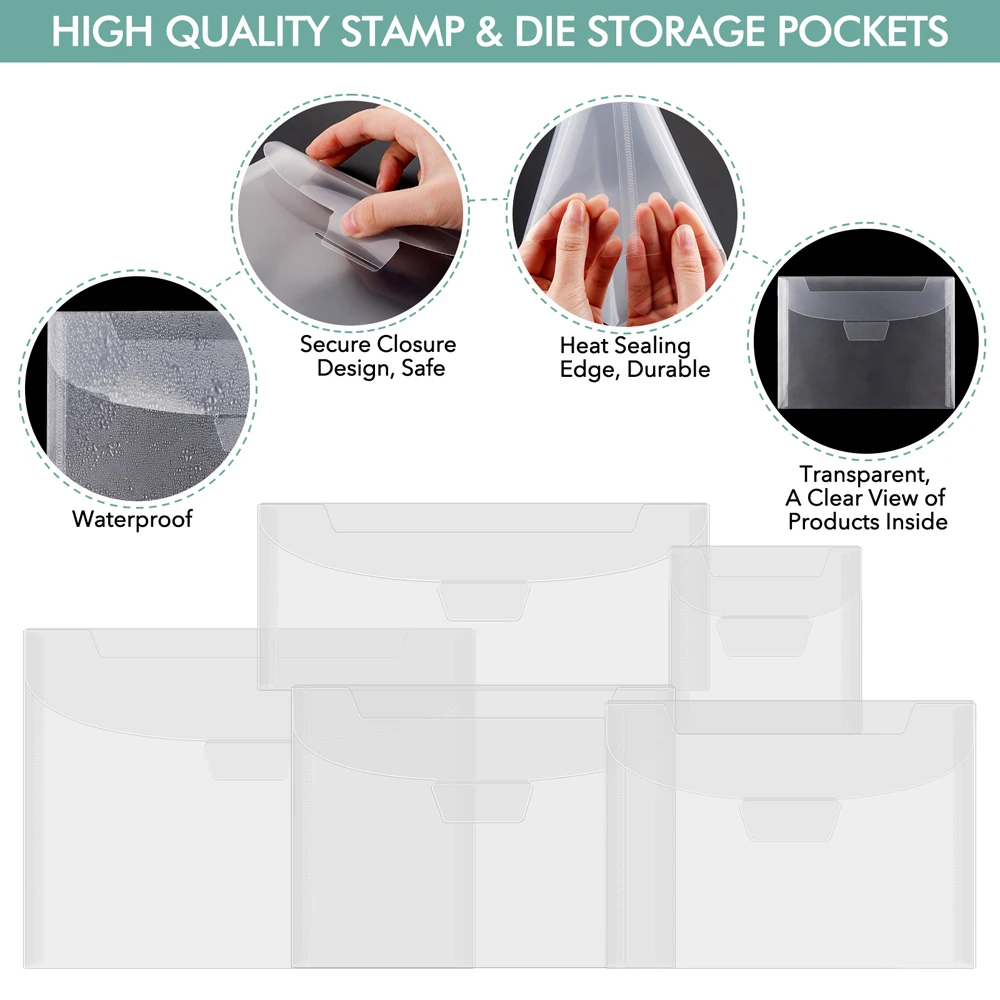 Clear Stamp & Die Storage Bag Durable Plastic Envelope Pockets for DIY Stickers Stencil Organization Storage 10pcs/set 2024 New