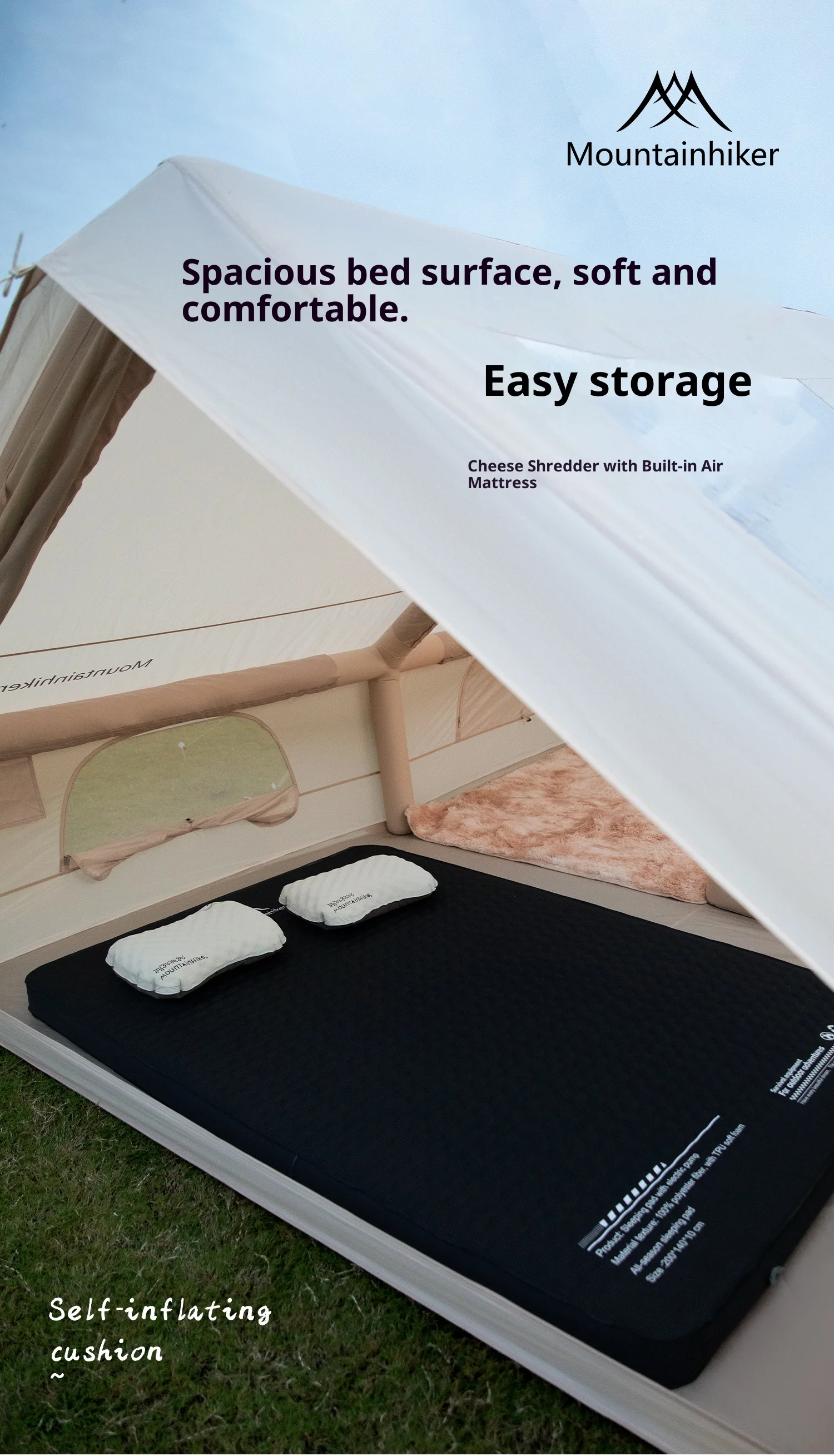 Neue, verdickte Schaumstoffmatte, tragbare Outdoor-Matratze, mit integrierter Luftpumpe zum Aufblasen und Ablassen von Luft, selbstaufblasende Matratze – Detail 1