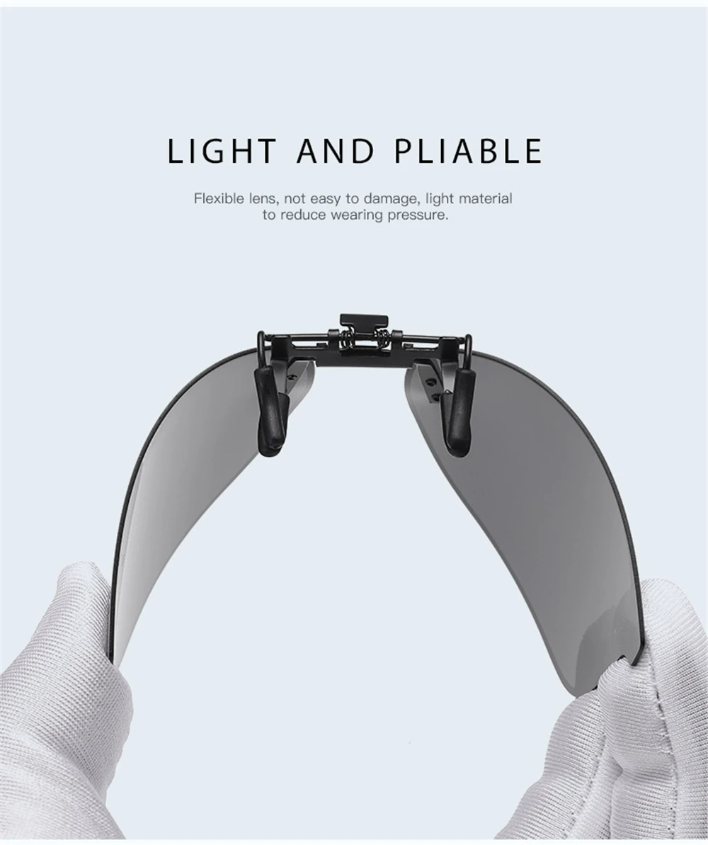 VIVIBEE Polarisierte, aufklappbare, randlose Sonnenbrille zum Aufstecken, blendfreie, quadratische Brille für Nachtfahrten, UV-Brille – Detail 6