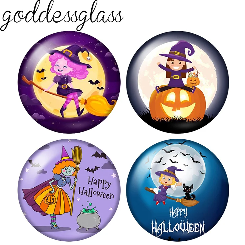 Happy Halloween Cartoon Cute witch 10pcs mix 12mm/18mm/20mm/25mm Round photo glass cabochon demo flat back Making findings