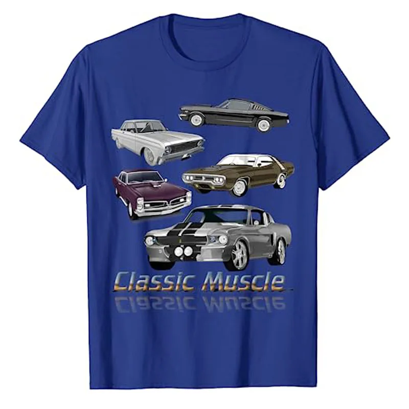 Classic American Muscle Cars Novelty T-Shirt Types of Difference Cars Graphic Tee Tops Funny Retro Style Vintage Outfits Gifts