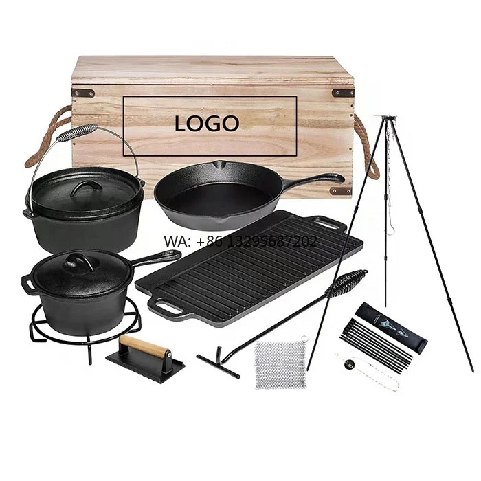 

Оптовая продажа, 7 шт., предварительно приправленные чугунные сковороды с антипригарным покрытием и кастрюли, посуда для выпечки, набор для выпечки, кемпинга