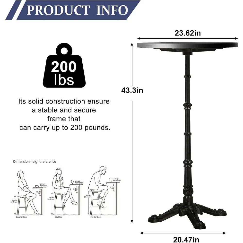 43.3" Tall Roman Column Table, Bar Height Standing Cocktail Bistro Pub Table, Heavy Duty Cast Iron Waterproof for Patio