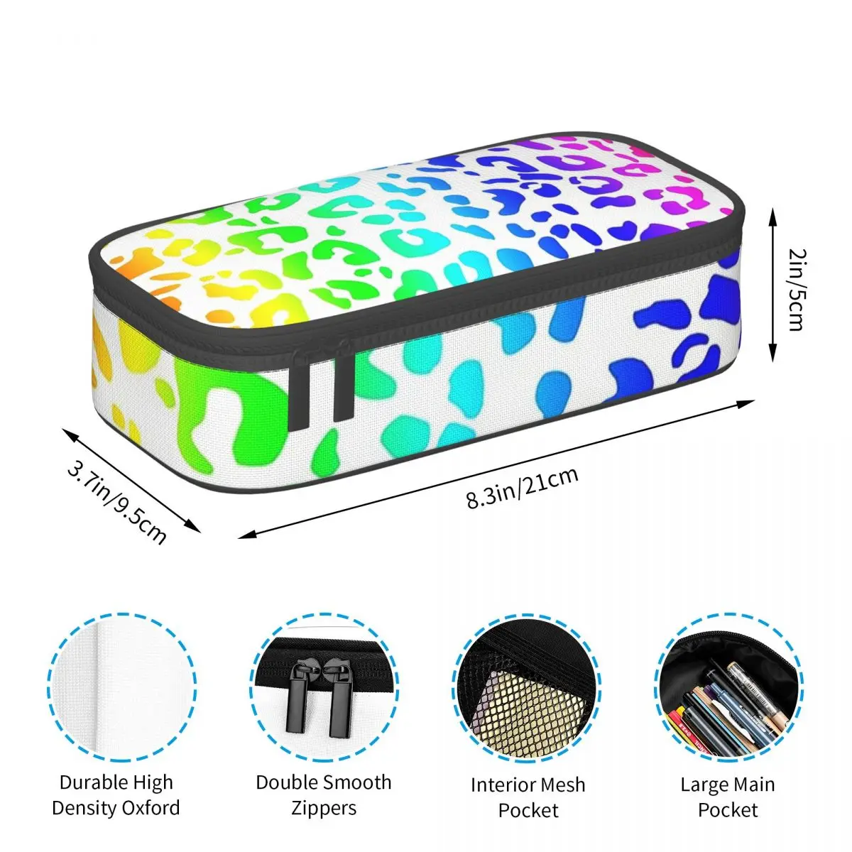 Rainbow And White Spots Leopard Print Pencil Cases Large Capacity Pen Bags Pen Box Pencil Pouch For Boys Girls Students School