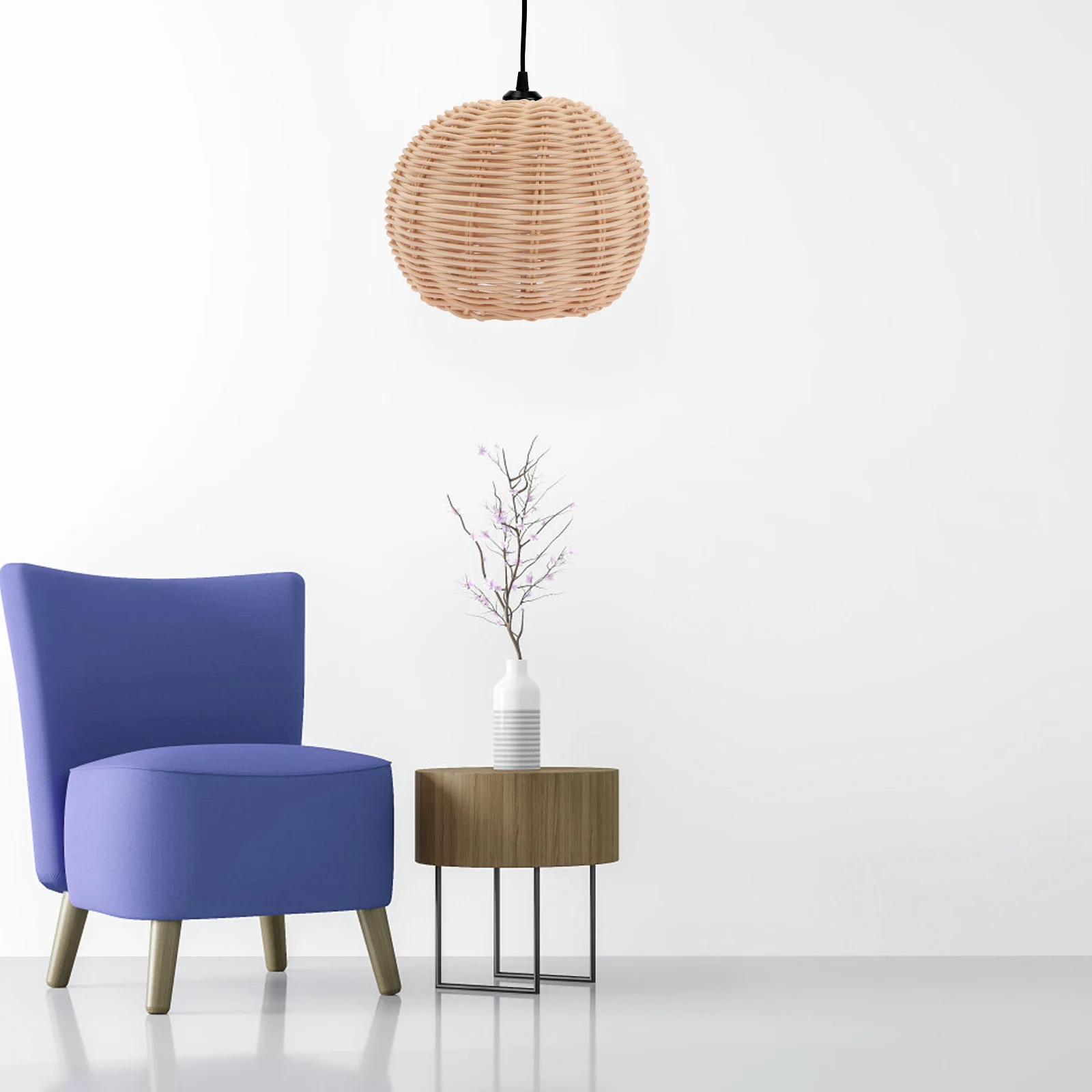 

Rattan Lampshade Decorative Base Hand-woven Cylinder Cage Delicate Accessory Stand Rustic