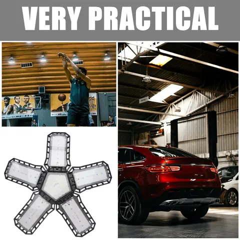 Five Panel LED Garage Light Adjustable Foldable Ceiling Light Bright Deformable Garage Lighting for Warehouse Industrial Use