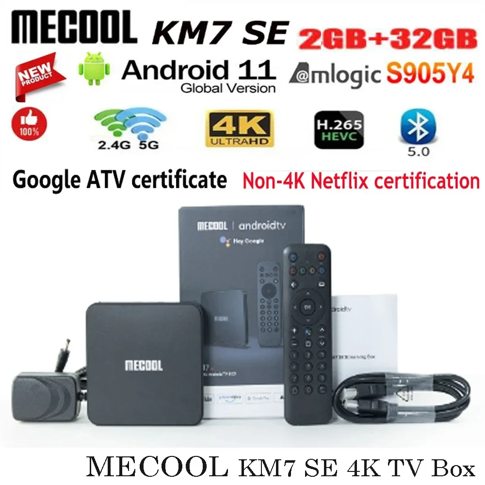 

[Genuine]MECOOL KM7 SE 2GB 32GB Android11 4K TV BOX Amlogic AV1 Google Certified Voice Control Global Version Super media player