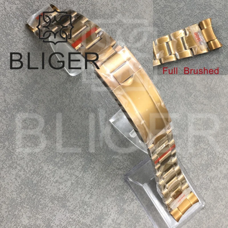 BLIGER 20mm 904L Stainless Steel Brown Bracelet Brass Bronze Watch Band Slide buckle fit BLIGER 36mm 38mm 39mm 40mm case strap