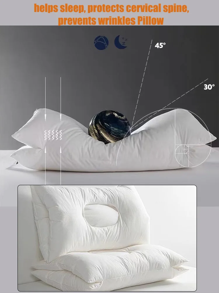 Almohada de terciopelo de plumas suaves para dormir el dolor del cuello alivia el sueño ayuda a relajar la ortopedia cervical, anti - arrugas y anti - ronquidos para adultos dormir