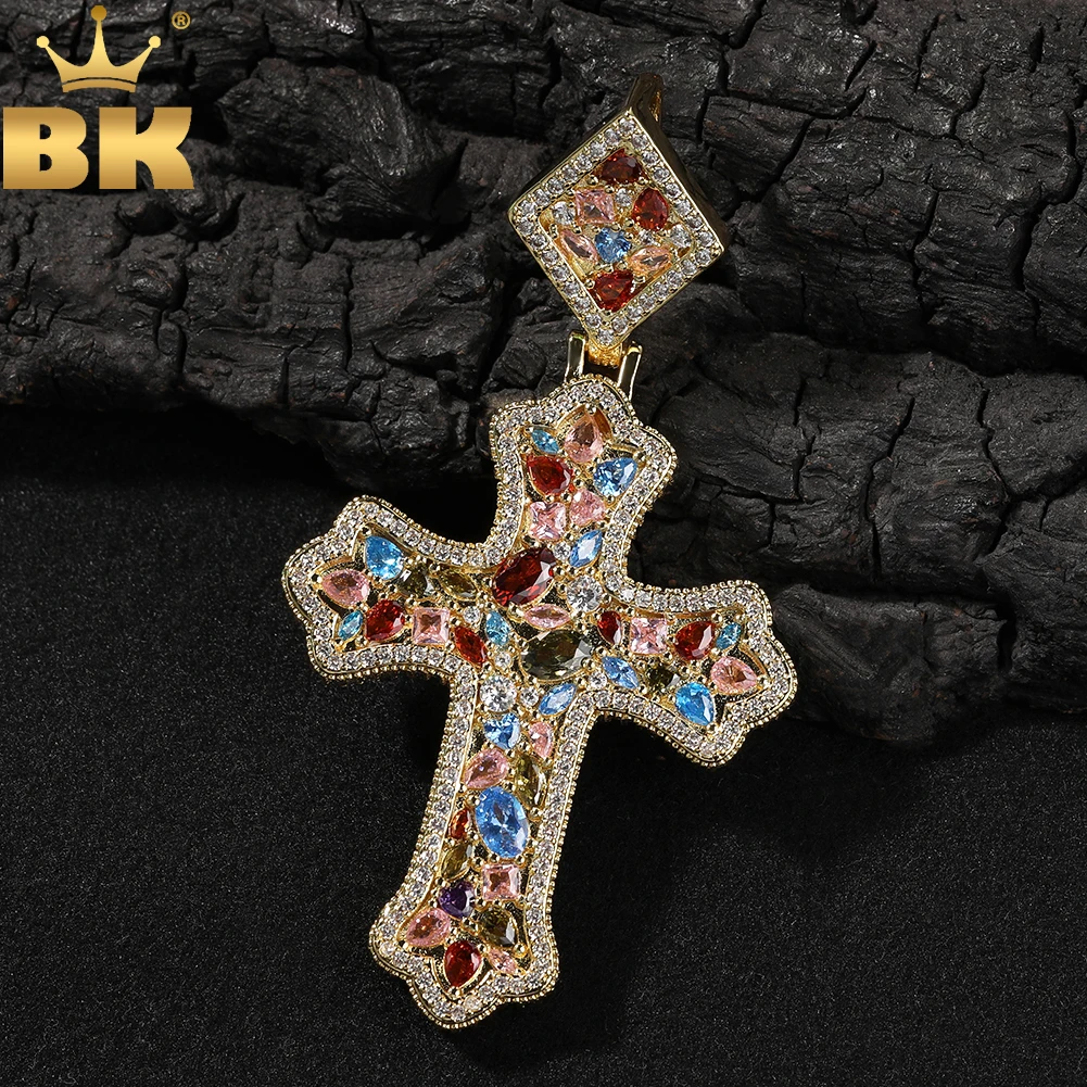 

THE BLING KING Радужные драгоценные камни призматический крест кулон-цепочка Iced Out кубический цирконий 3D Cham ожерелье модные ювелирные изделия в стиле хип-хоп
