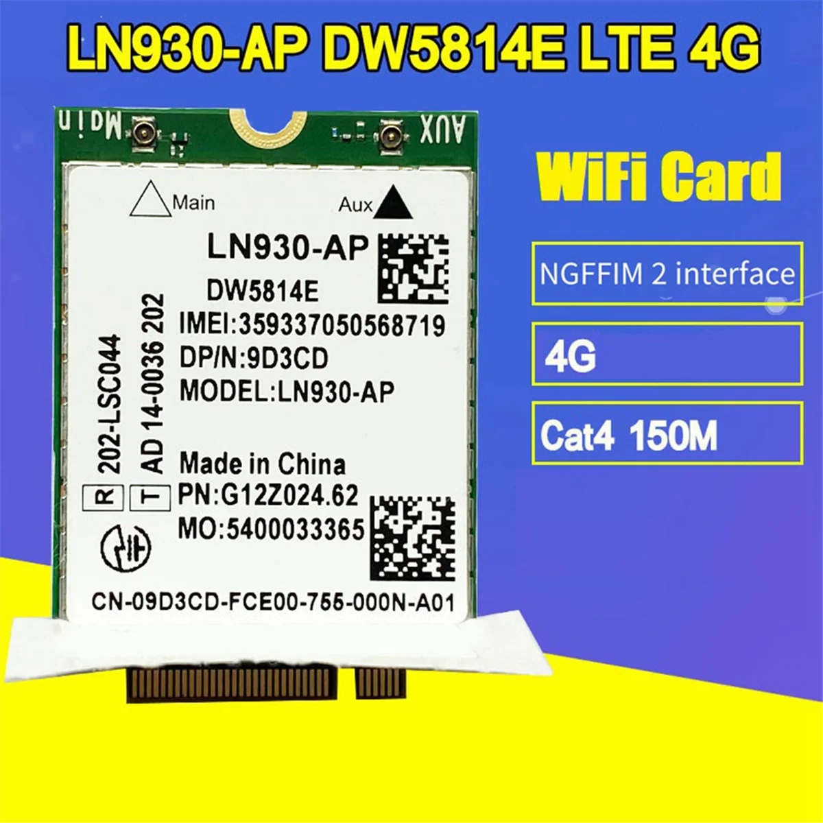 A48R-DW5814E for Telit LN930-AP WiFi Card+2XAntenna WWAN FDD-LTE NGFF 4G Module for Dell Laptops Latitude 5285 5580 7480