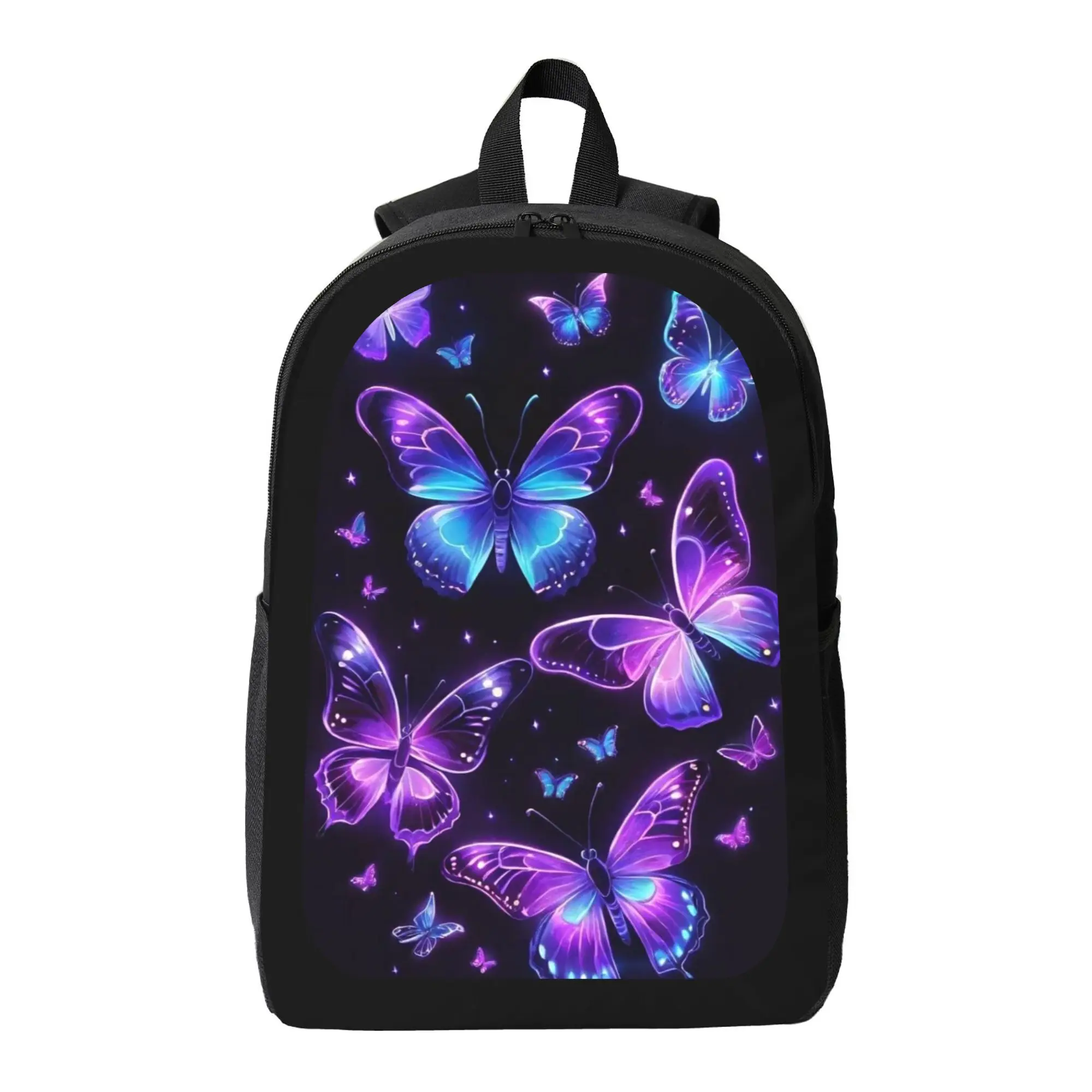 

Lightweight High Capacity Neon Purple Butterfly Print School Backpack - Adjustable Backpack Unisex with Durable Zipper