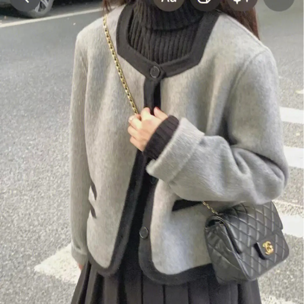 

Women's High-End Double-Sided Cashmere Outwear Short round Neck Woolen Jacket Thick Autumn Winter New Style Fragrant Design