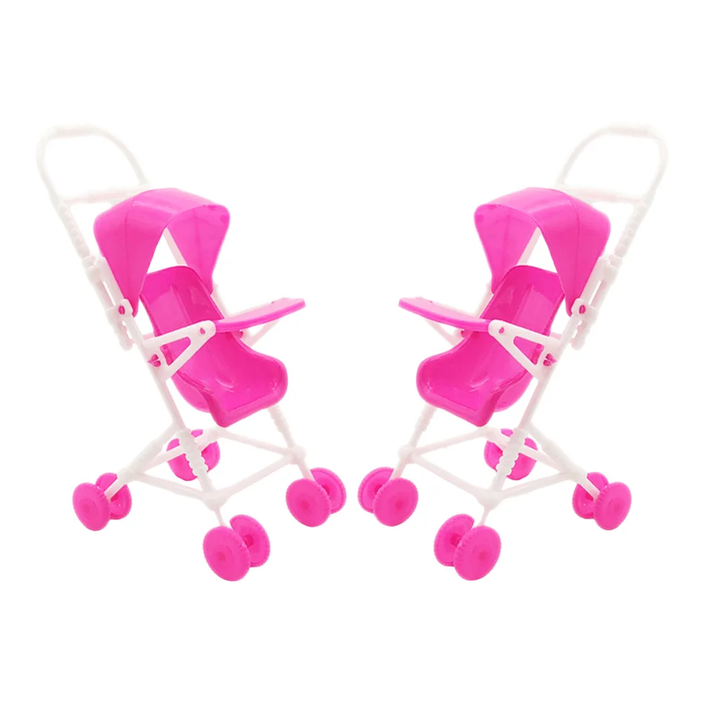 2 Pcs Simulation Stroller Toy Mini Furniture Adornment Twin Pram Kids Toys Baby Dolls for Girls Stuff Party Games Little