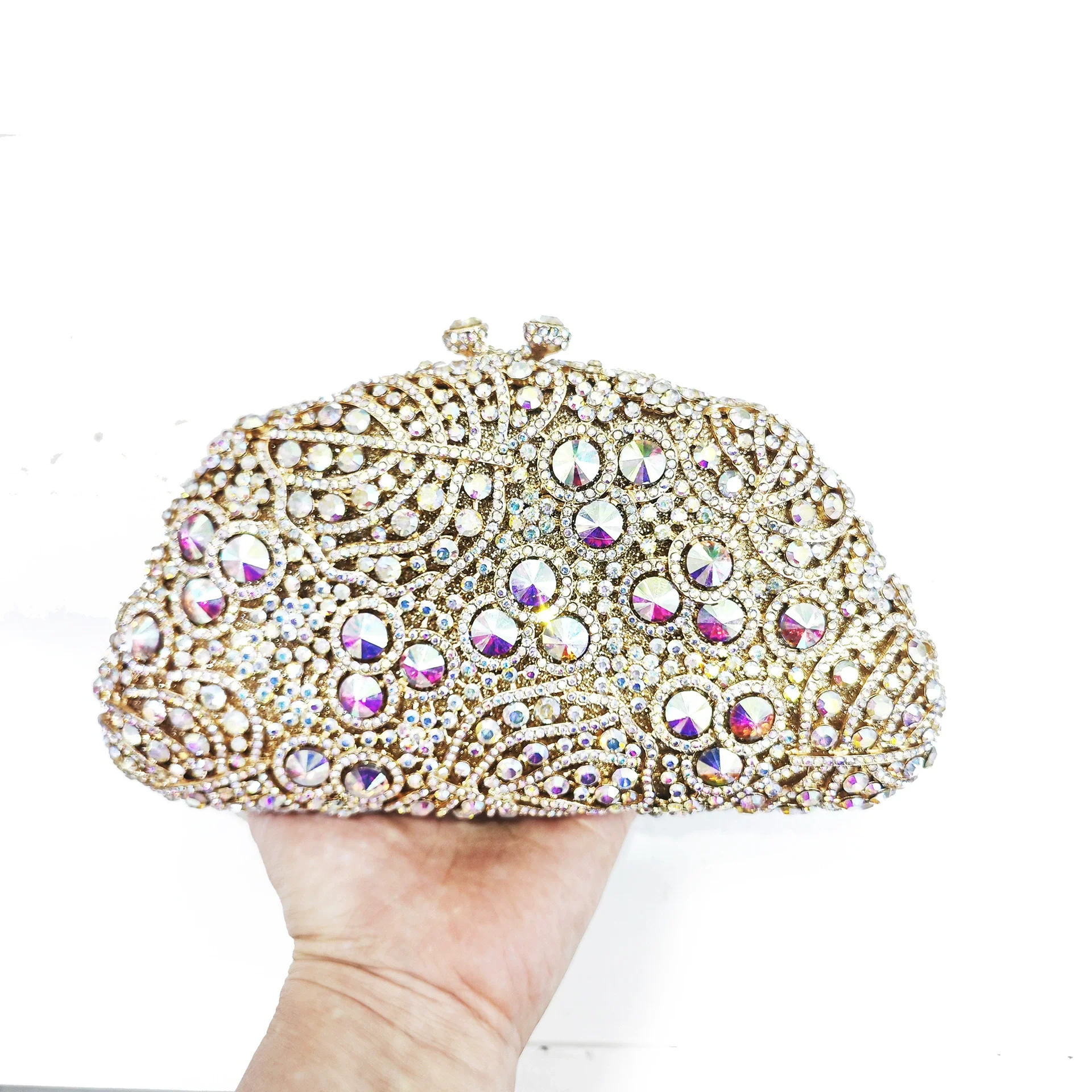 

XIYUAN New Gold AB Crystal Clutch Bag Women Luxury Bling Rhinestone Evening Purse Ladies Oval Handbag Formal Party Purse Wedding