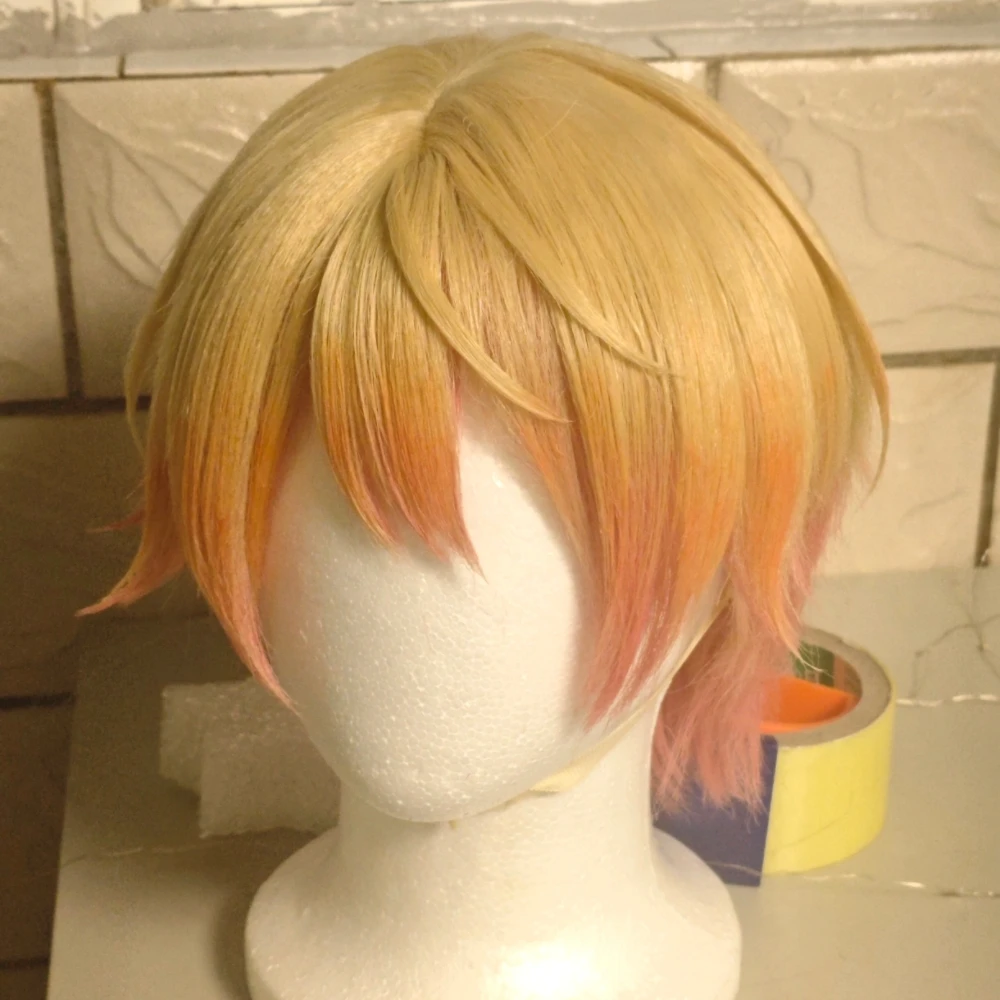 Anime Tenma Tsukasa Cosplay Wig Gradient Short Hair with Rose Net Heat Resistant Synthetic Fiber Wig Halloween Party Cosplay