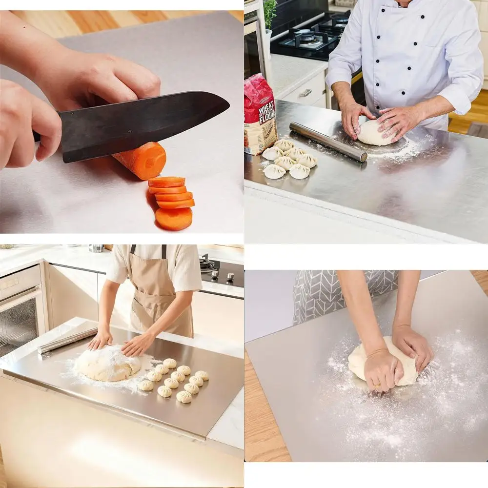 

Большая разделочная доска из нержавеющей стали 304 с ободком, скалка 35,4x22,8 в комплекте, металлическая доска для теста на кухне и ресторане Pr