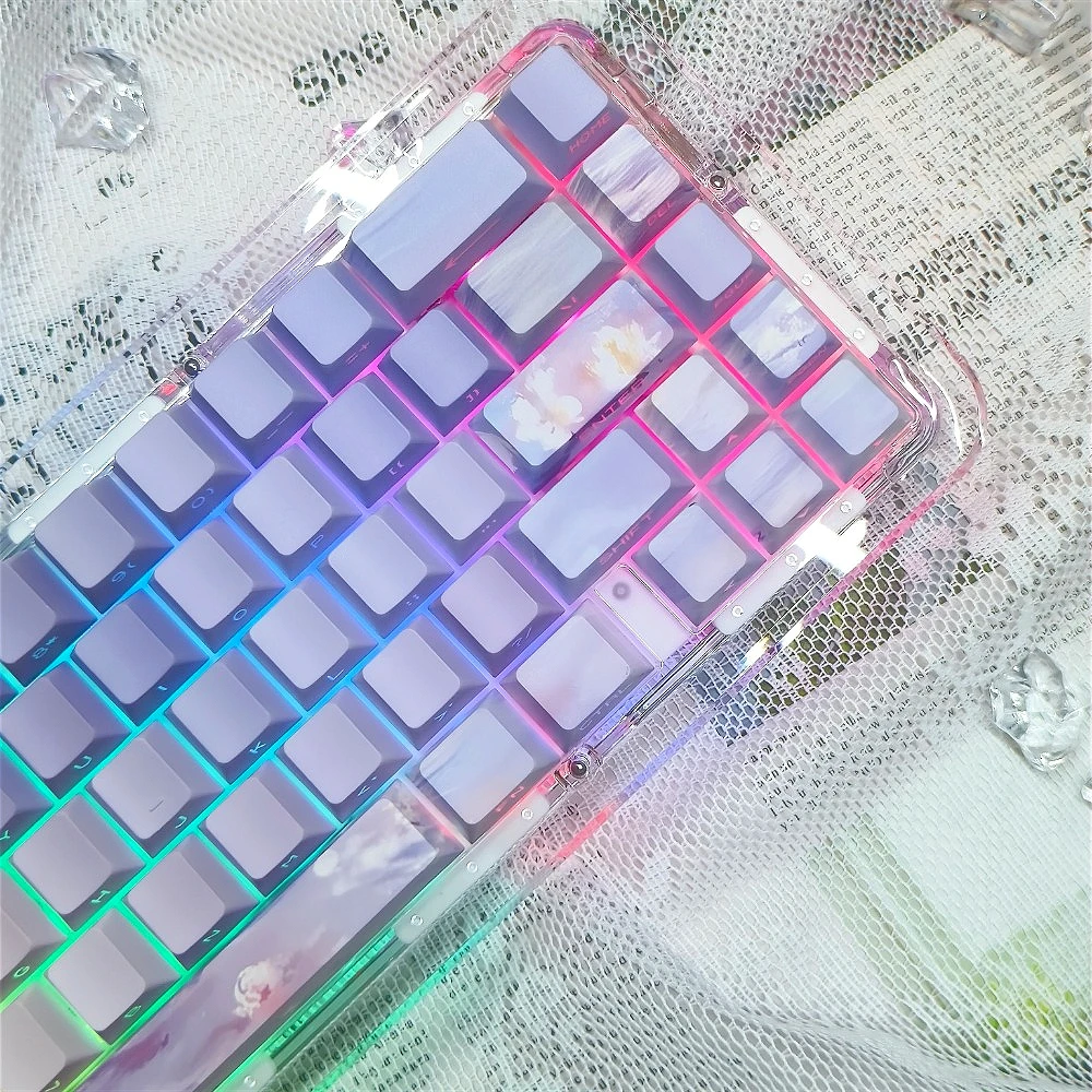 

Water Lily, Cherry 130 Key PBT Side Engraved Transparent Keycap for Cherry MX 104/87/61 Mechanical Keyboard Accessories