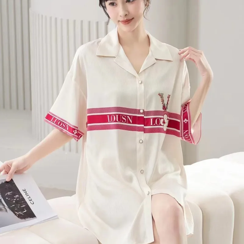 

Loose Of High-end Print Ice Silk Women's Pajamas Summer Thin Version Fashionable Sweet Comfortable High Quality Pyjamas Sets Pj