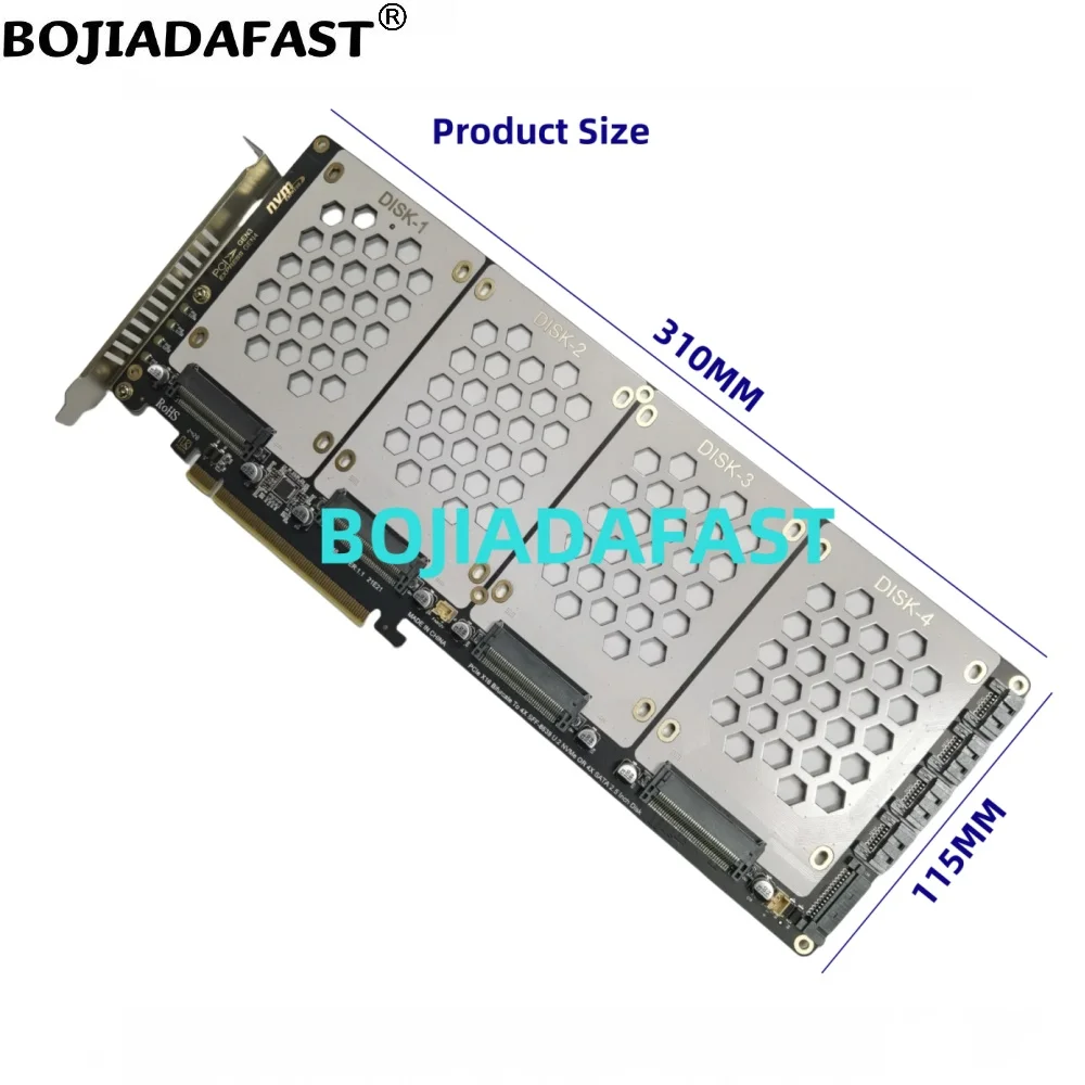 PCI-E 4.0 16X To 4 * SFF-8639 U.2 Connector Adapter Expansion Card  for U2 NVME SSD (MB Support PCIe x4x4x4x4 Bifurcation)