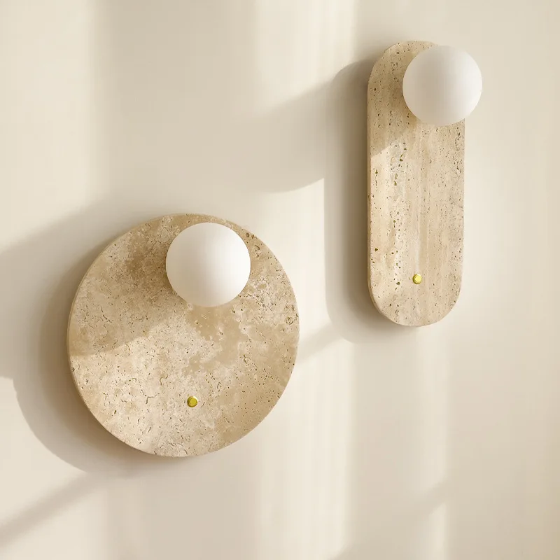 

Wabi-sabi Japanese Wall Lamp for Foyer Bedroom Dinning Room Travertine Home Art Decor Appliance Nordic Vintage LED Light Fixture