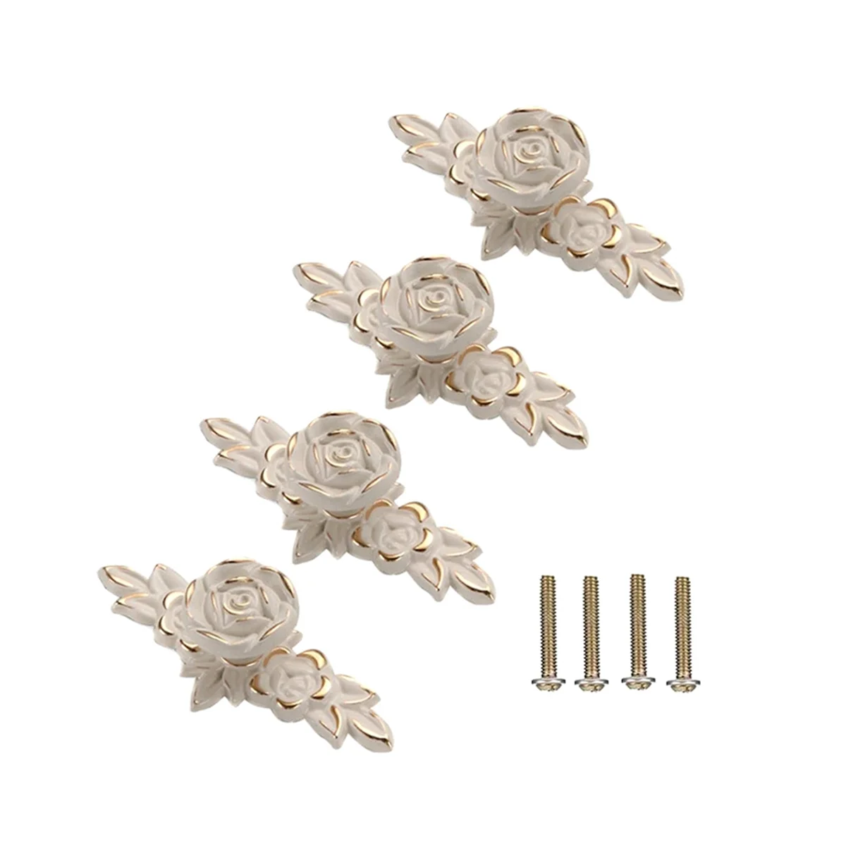 4 Pcs Euro Roses Cabinet Knobs with Backplate, Flower Drawer Pull Handles for Dresser Vanity Nightstand Cupboard