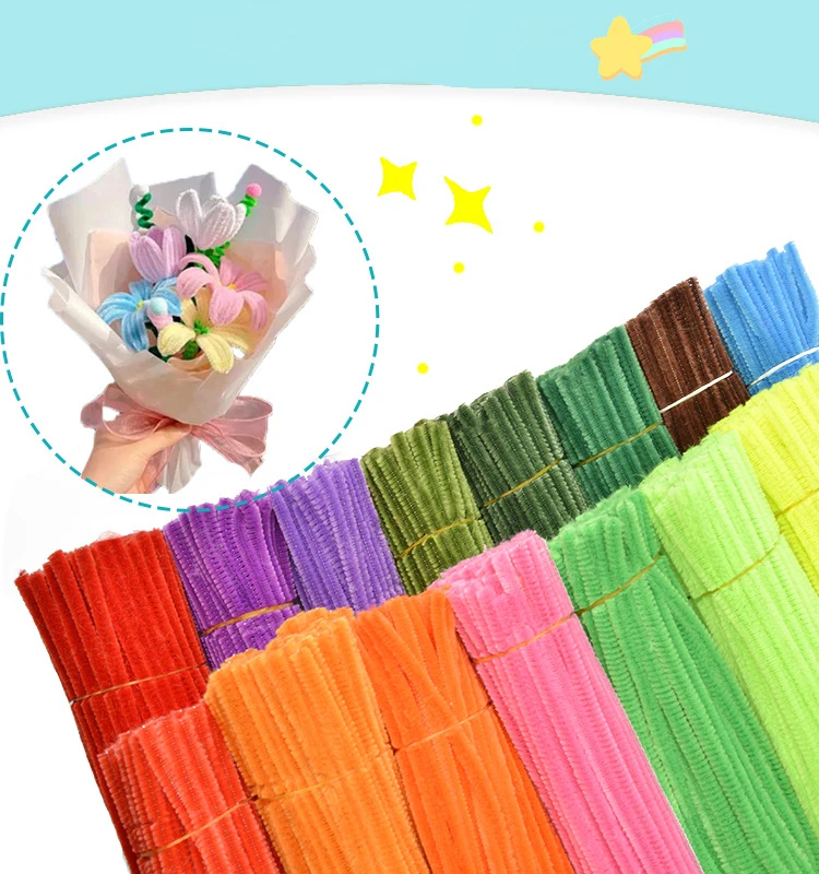 

100Pcs Chenille Stems Bulk Colors Chenille Pipe Cleaner Stems Kids Art and Crafts Projects and Decorations 6 mm x 12 inch