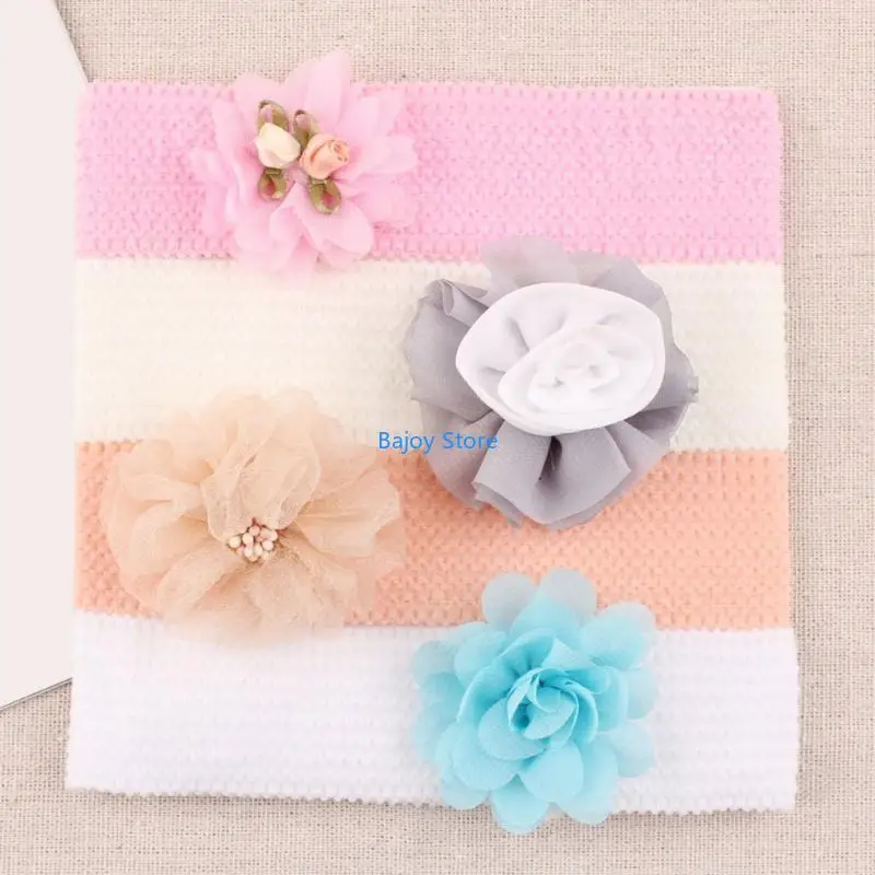

63HE 4 Pieces Kids Hairband Cloth Fabric Flower Headband Hair Ornaments for Girls
