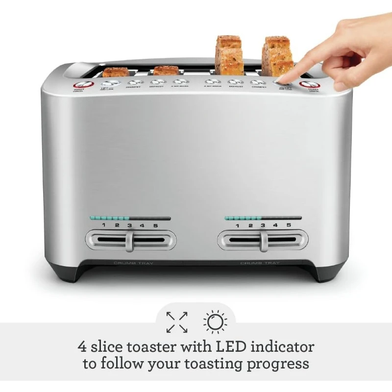 Die-Cast Smart Toaster, 4-Slice, Brushed Stainless Steel