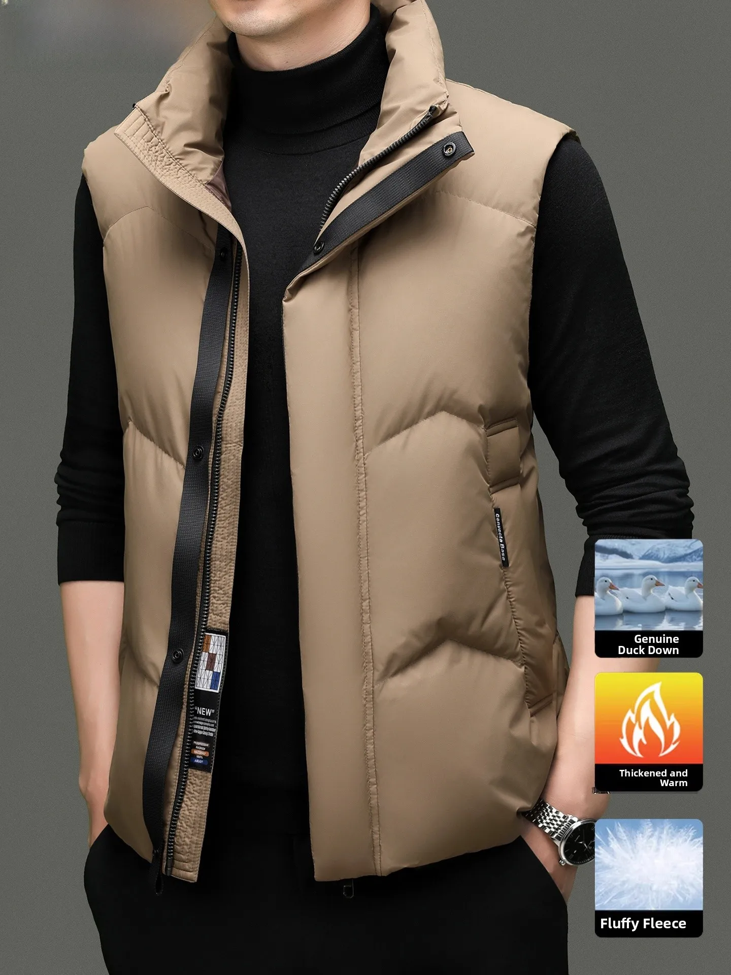 

TUCANO Men's down Vest Thiened White Du down Svel Stand Collar Jaet Outerwear Busin Casual Sle Warmth