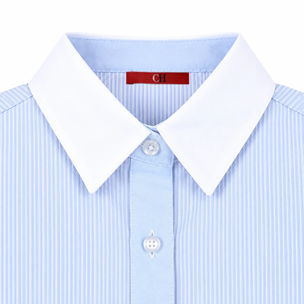 CH Children Button Down Shirt Long Sleeve Point Contrast Collar Striped Woven Material Small Chest Embroidery Basic Kids Wear