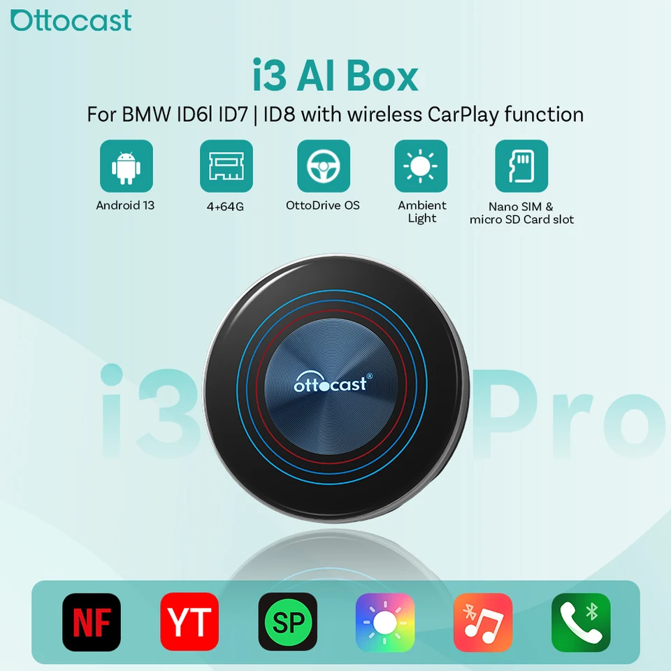 OTTOCAST I3 AI Box Android13 8+128GB Wireless CarPlay&Android Auto