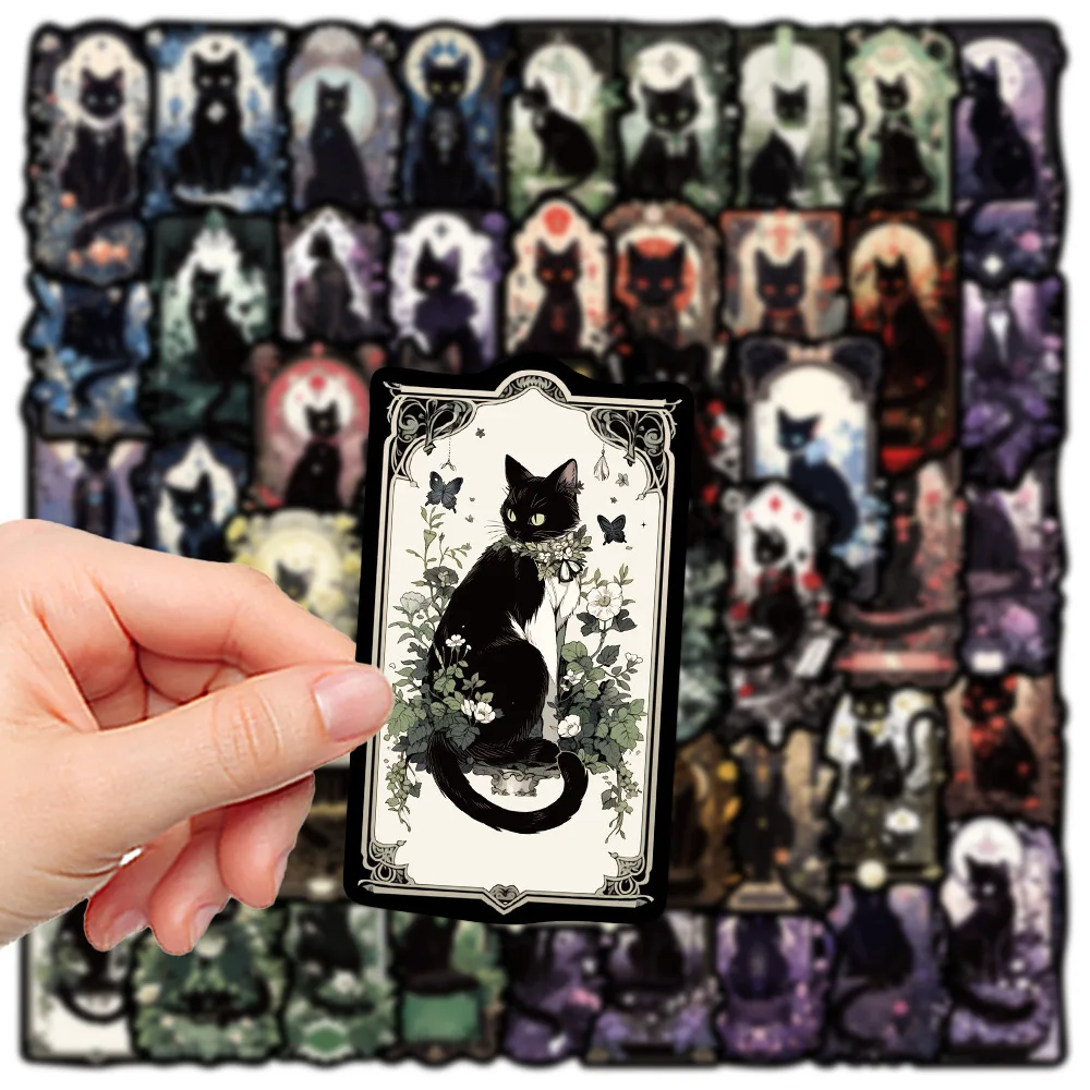 10/50PCS Gothic Dark Black Cat Flower Stickers Aesthetic Graffiti Goth Decal Toy DIY Scrapbook Bottle Phone Luggage Cool Sticker