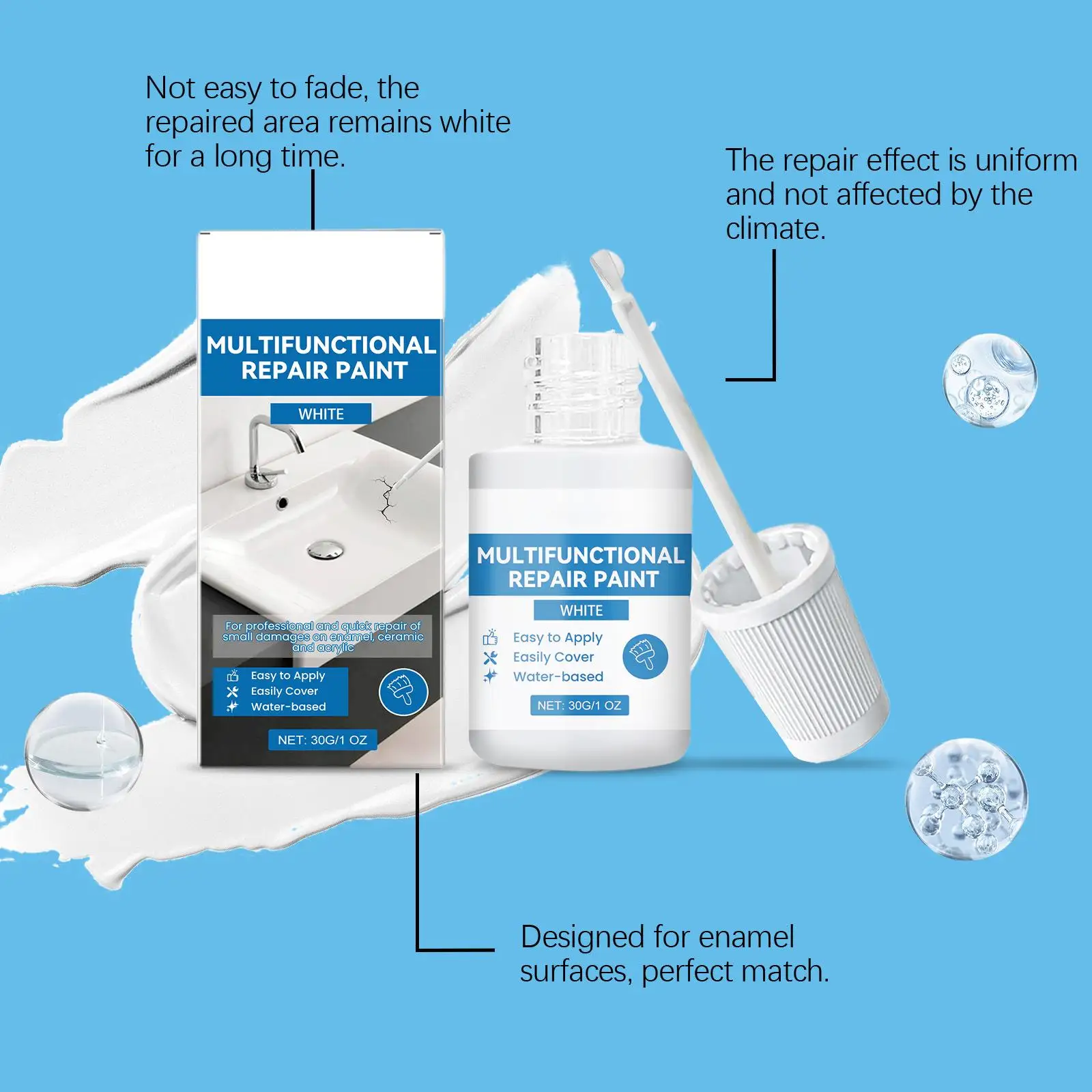 Tile Paint Waterproof Quick Dry Scratch Filler Coating for Bathroom Wall Shower Sink Kitchen Cabinet Appliance Bathtub Repair