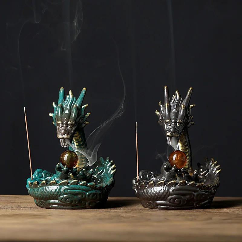 Ceramic Dragon Backflow Incense Burner Xianglong Playing Pearl Antique Sandalwood Agarwood Incense Incense Burner