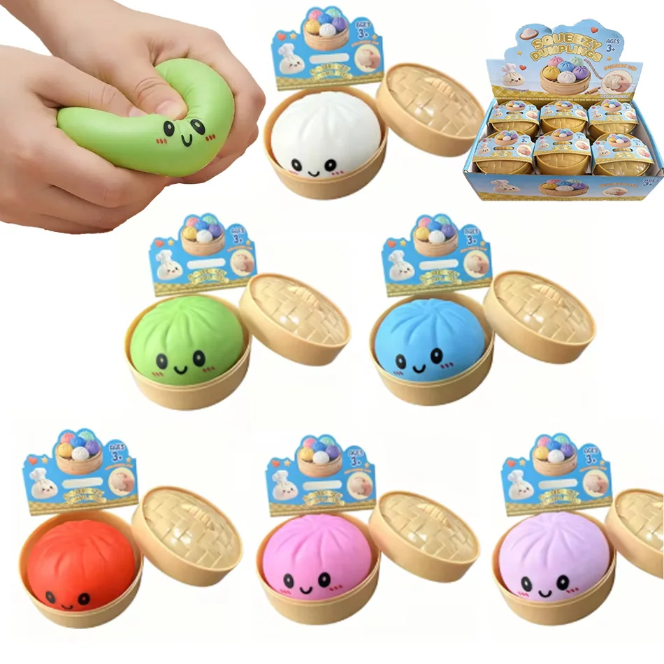 

Large Dumpling Stress Ball with Steamer Colorful Squishy Bun Sensory Toy for Anxiety Relief, Squeeze Dough Ball for Adults&Kids