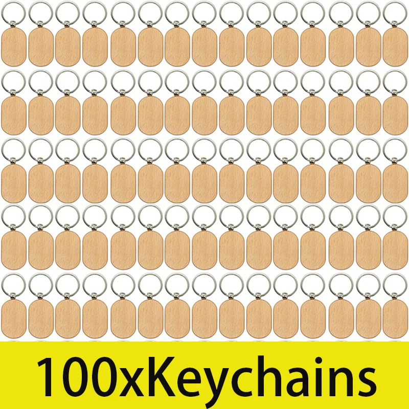 

100Pcs Wood Key Chain Blank Tags Dog ID Tags Keychains Tag for Name ID Tag