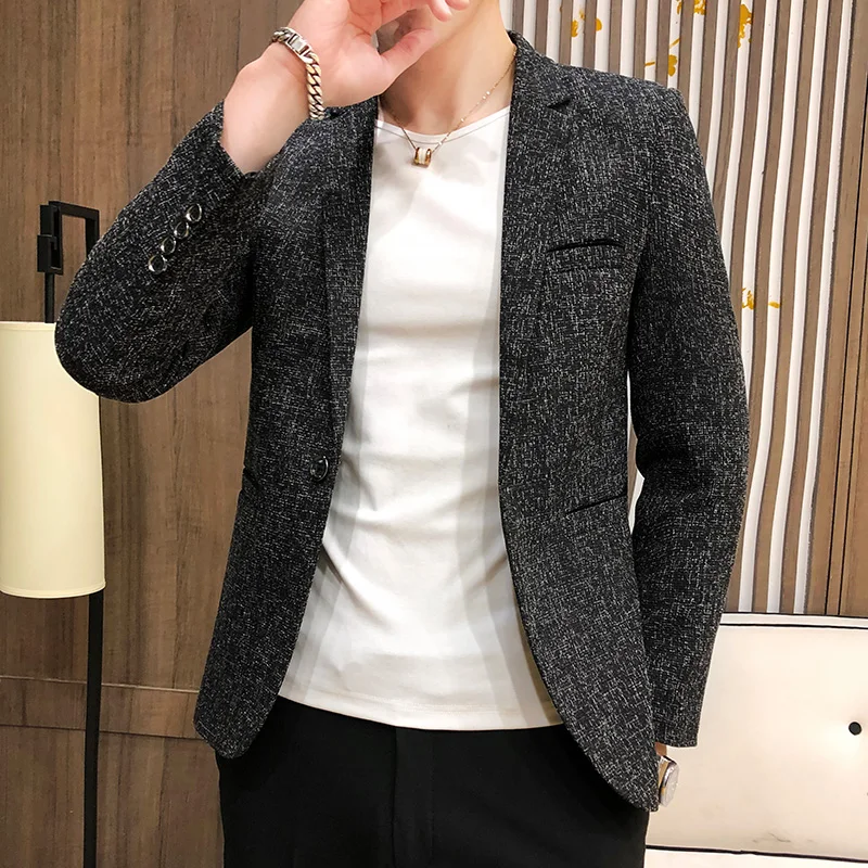 Spring Autumn Blazers Men Fashion Slim Solid Color Single Breasted Coat Casual Business Handsome Suits Brand Men\'s Blazers Tops