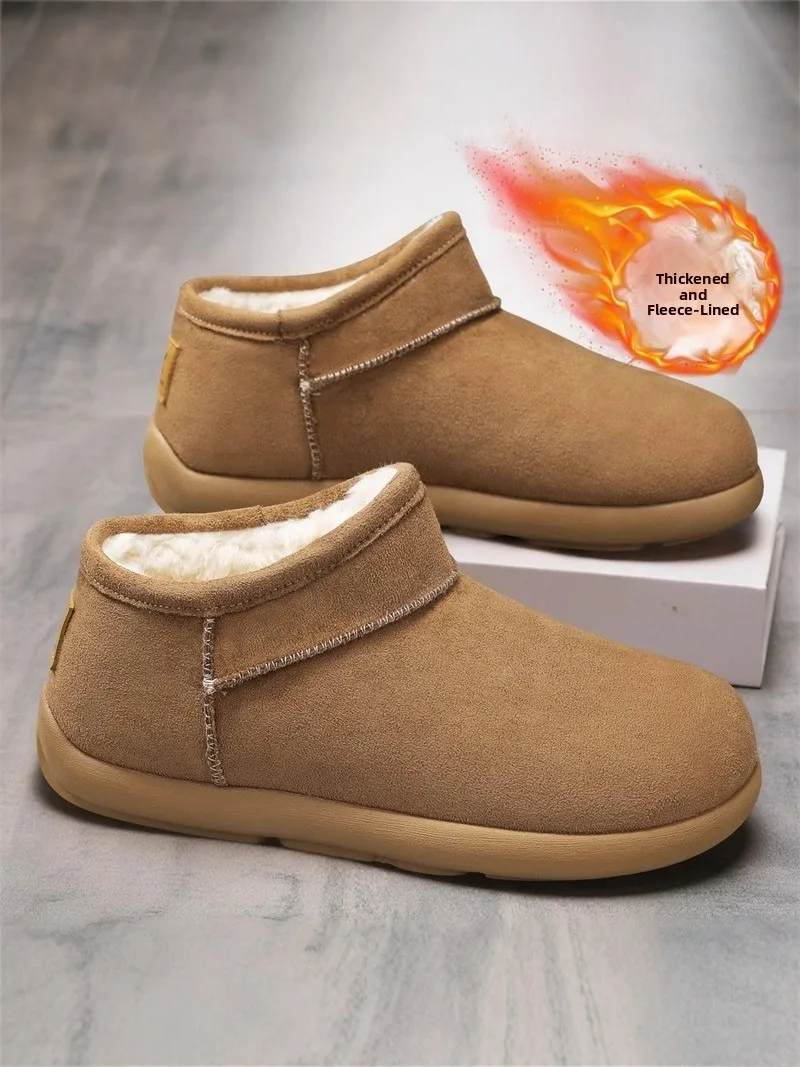 

Thickened Fleece Winter Snow Boots Men's Casual Outdoor Waterproof Cold Proof Bread Shoe Low Heel round Toe Short Boot