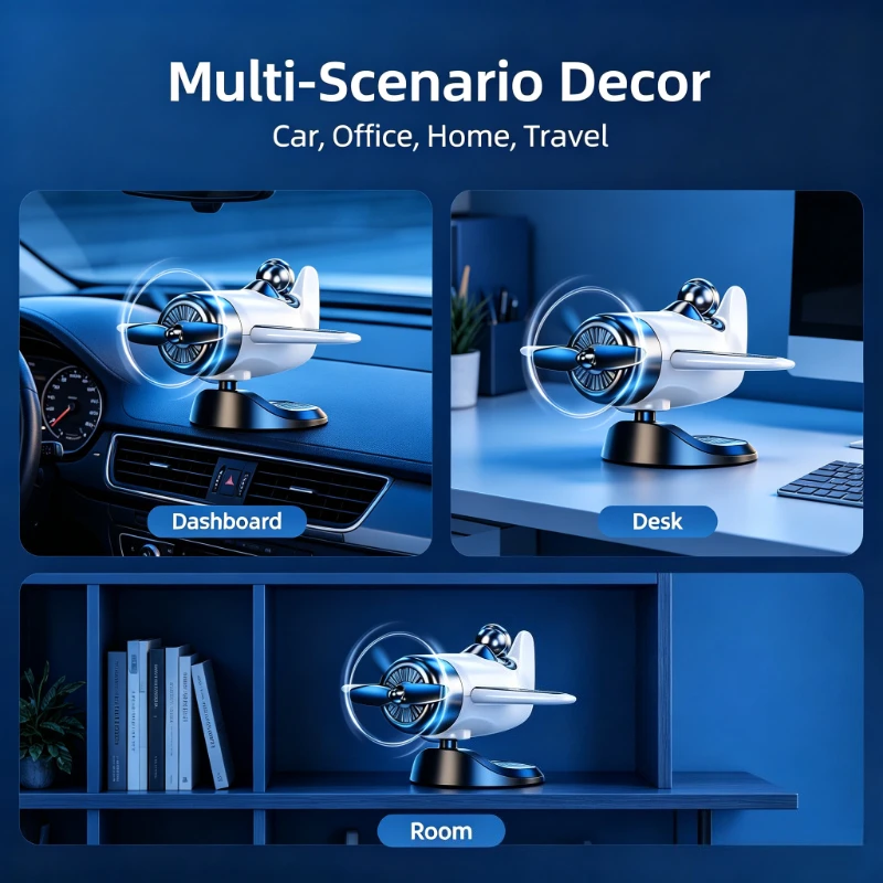 Solar‑Powered Rotating Airplane Car Dashboard Ornament, 360° Spinning Propeller Decor, Creative Aircraft Car Interior Accessory